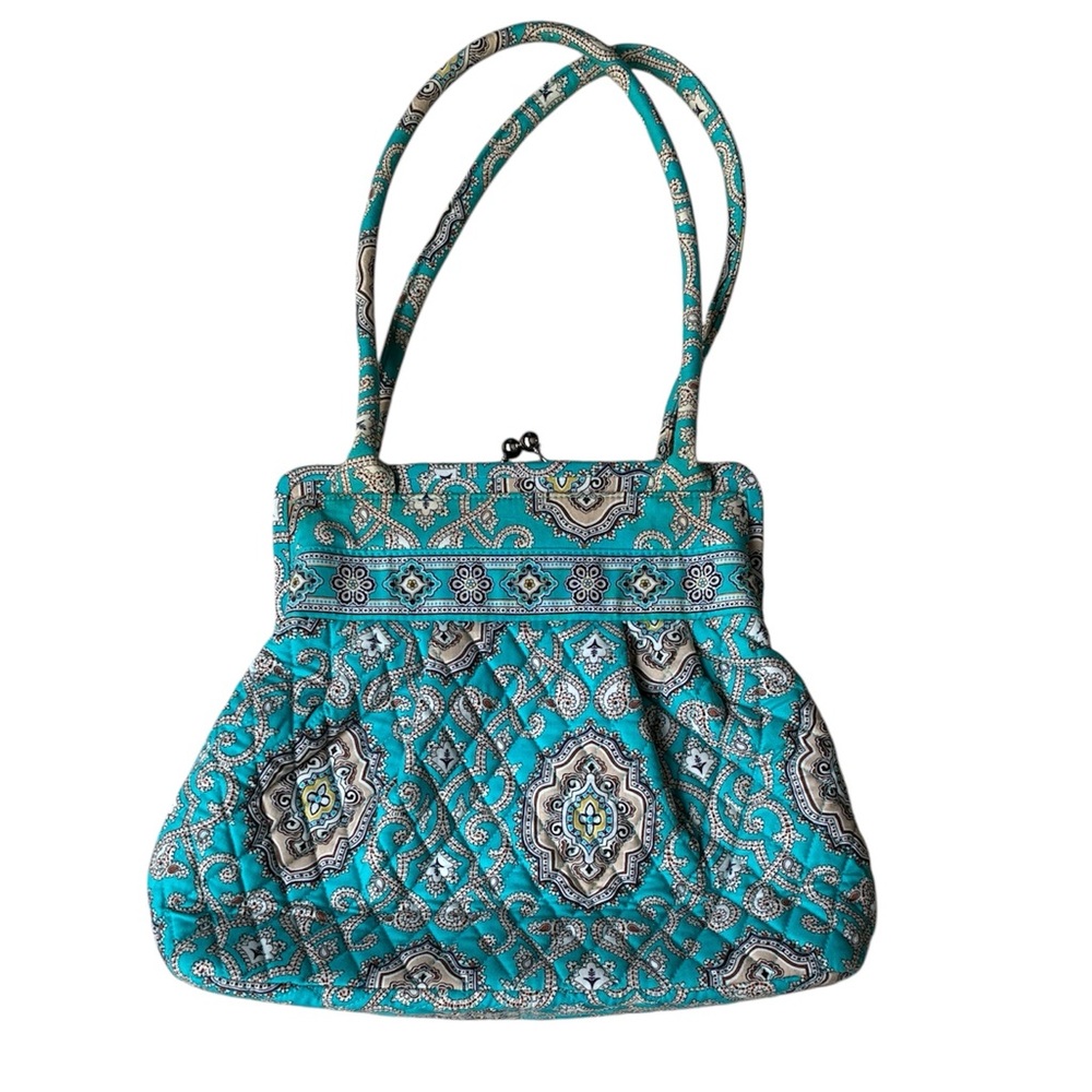 Vera Bradley Alice Quilted Shoulder Bag Purse in Total Turquoise Brown Floral